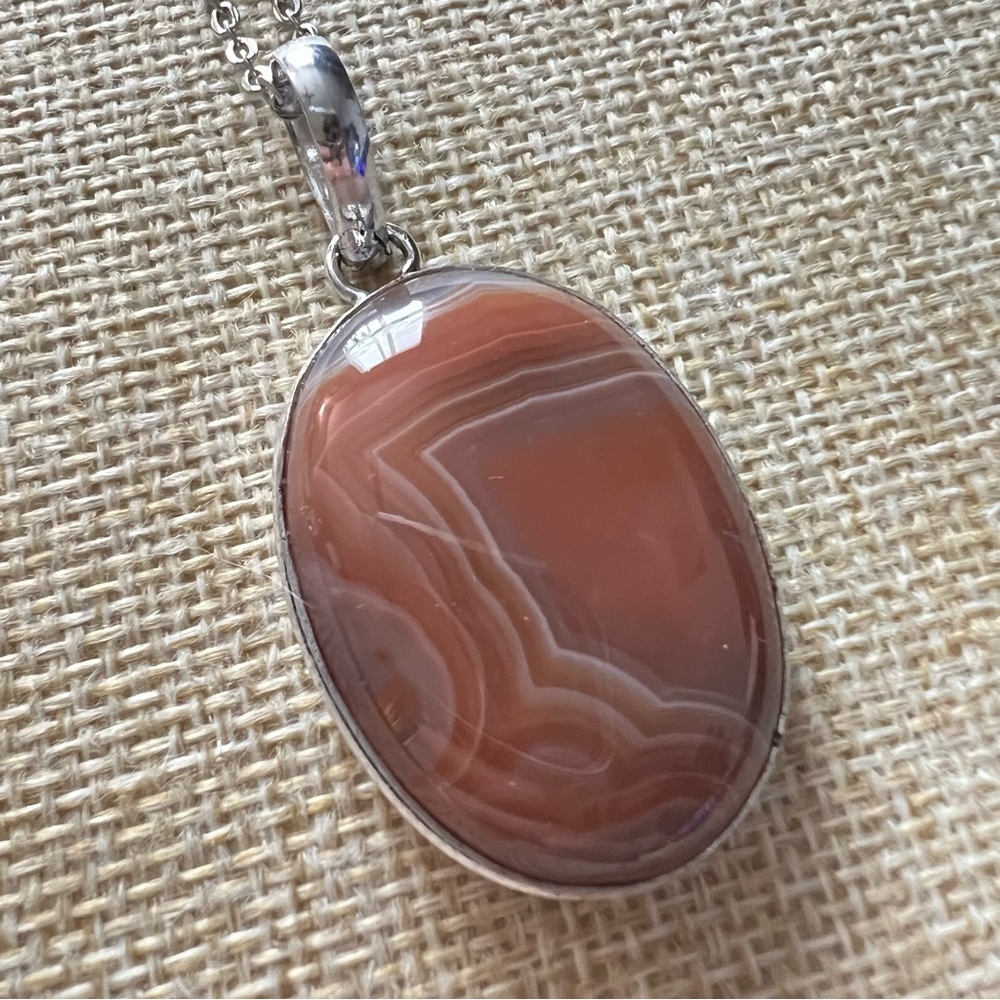 New Sardonyx Orange Banded Agate Silver Overlay Pendant